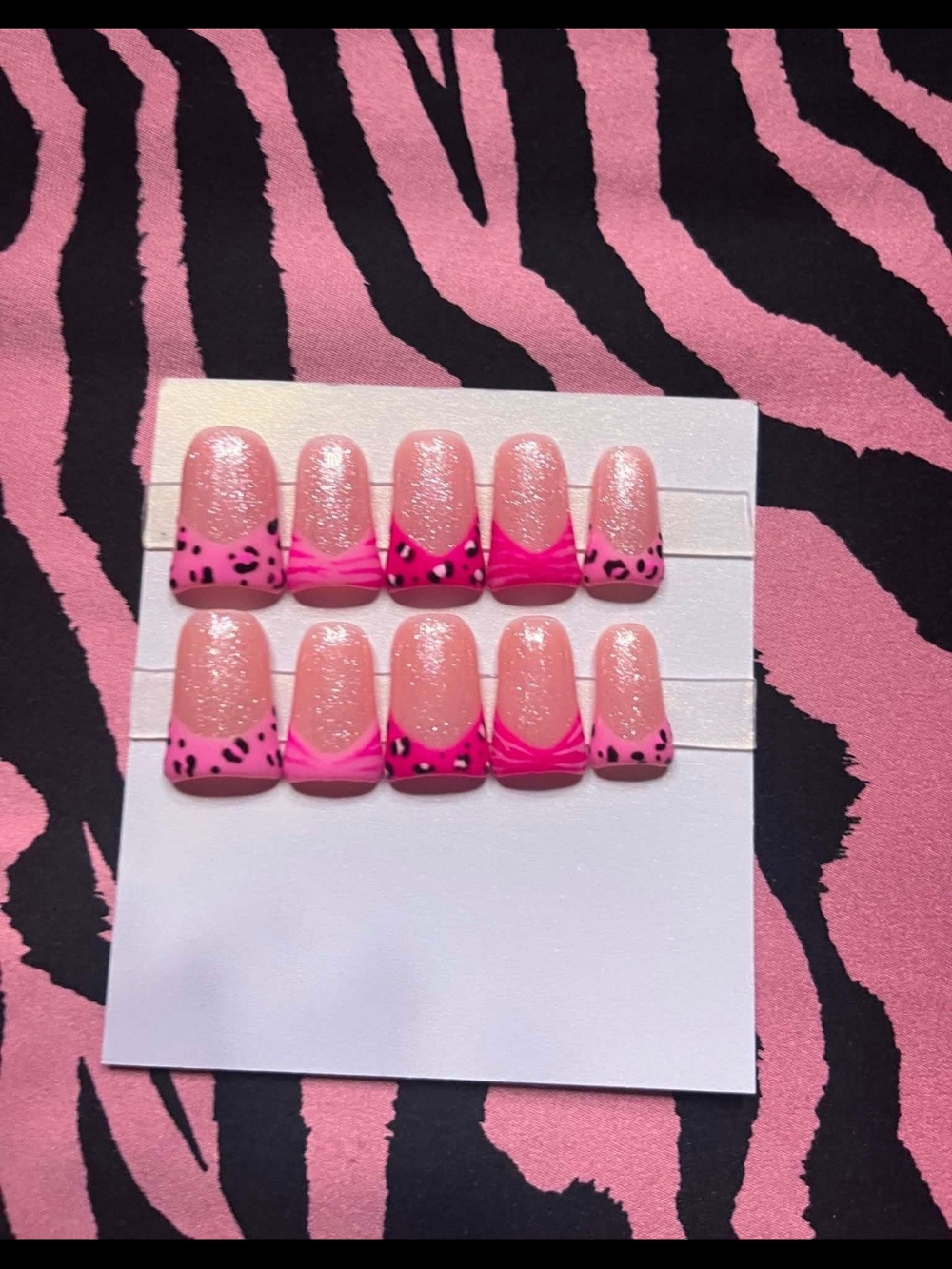 Pink Glitter Leopard French Press-On Nails